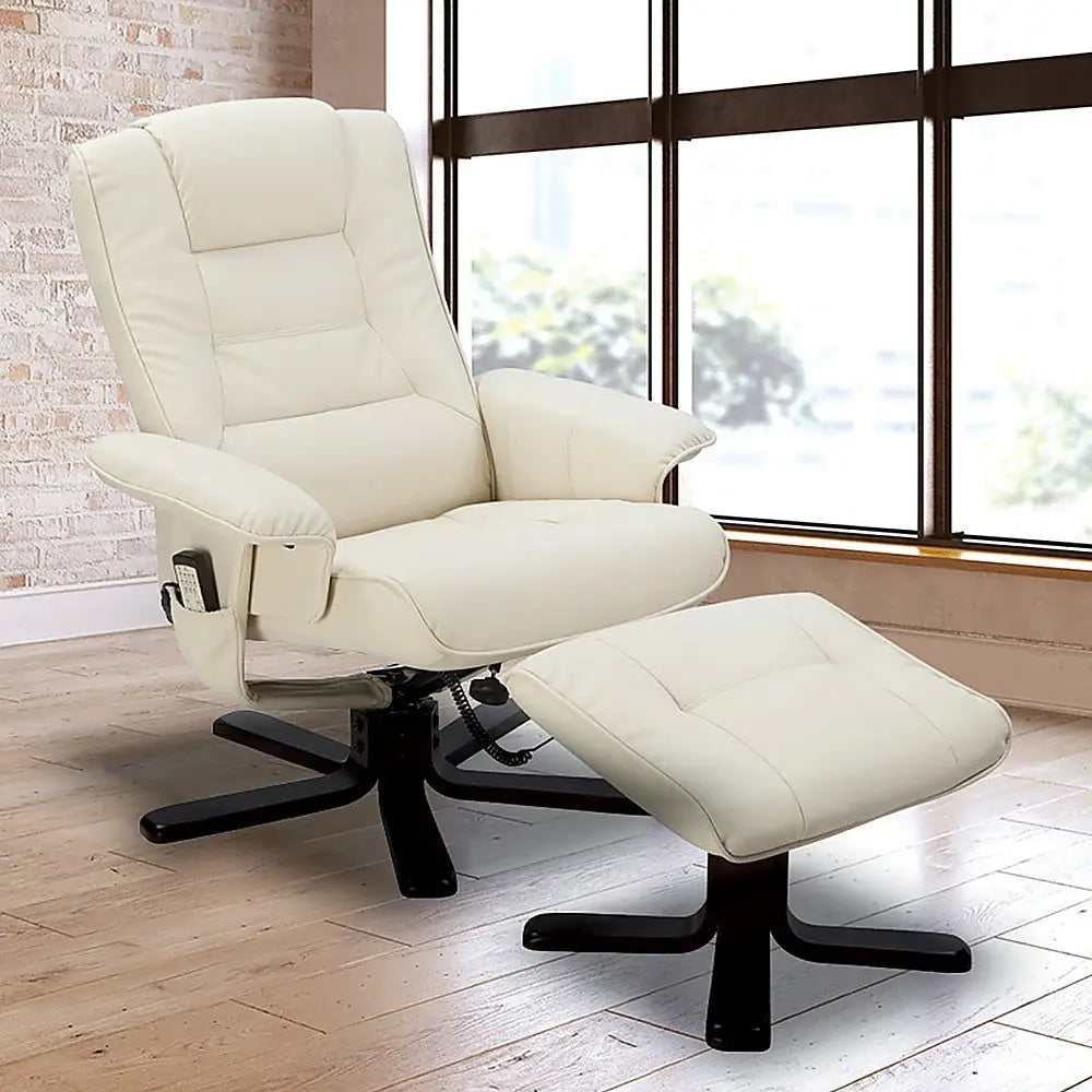 Pu Leather Massage Chair Recliner Ottoman Lounge Remote
