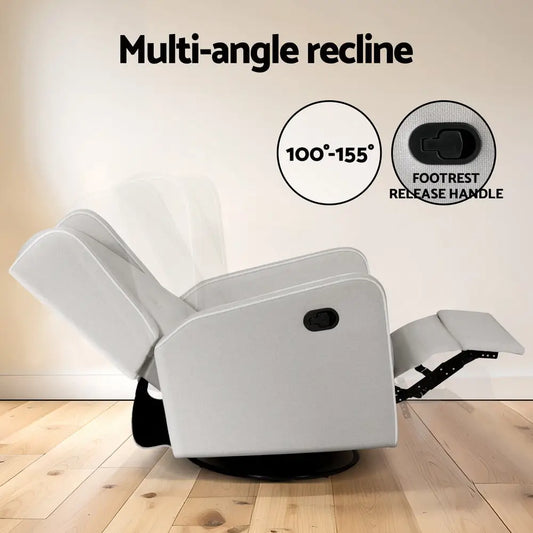 Recliner Armchair 360 Swivel Grey Fabric