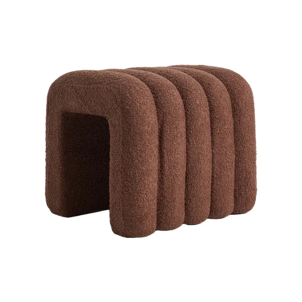 Ridge Arch Ottoman Stool Teddy Fleece Fabric Foot Rest 45cm Brown