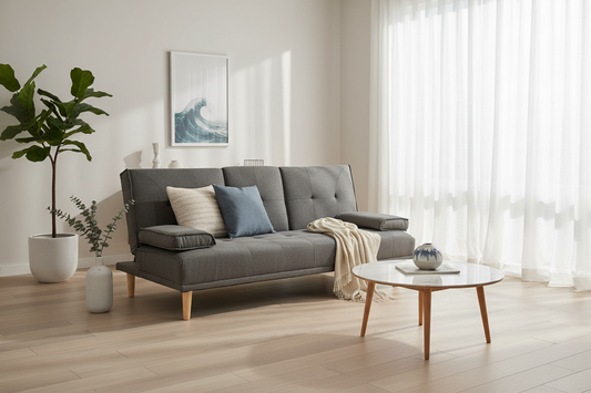 Rochester Linen Fabric Sofa Bed Lounge Couch Futon Furniture Suite - Dark Grey
