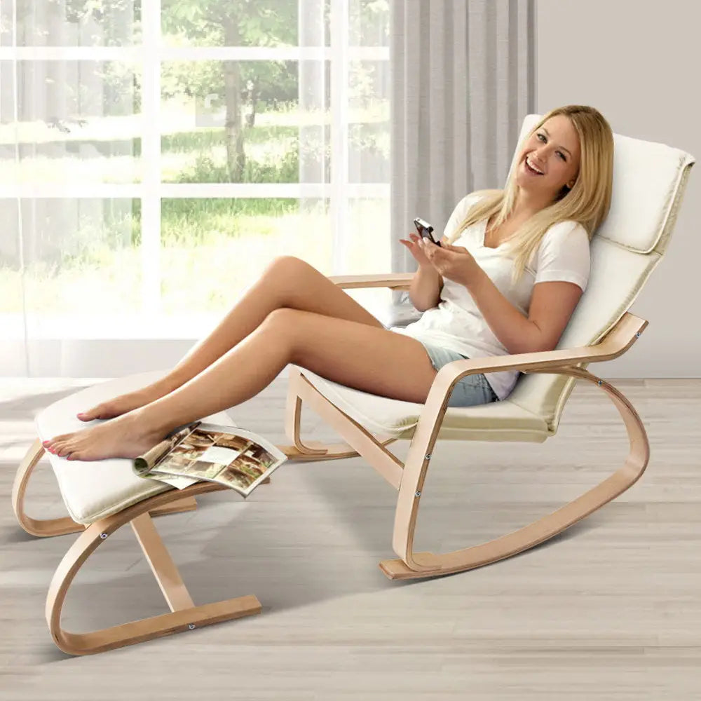 Rocking Armchair Footstool Bentwood Beige