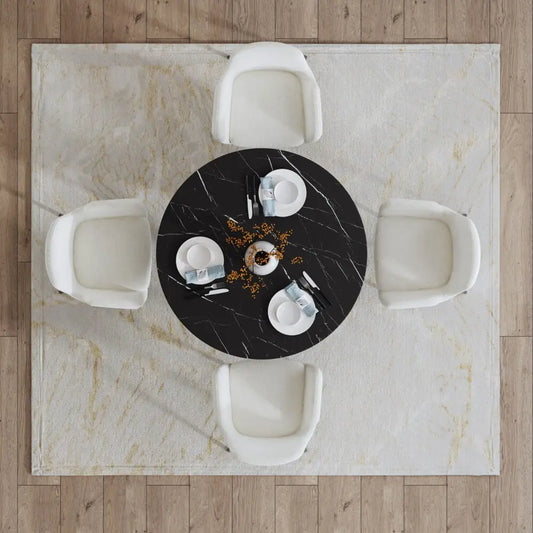 Round Marble-effect Table-black