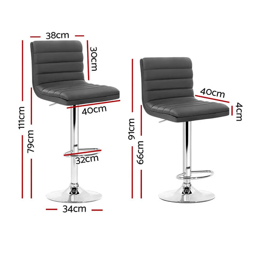 Set of 4 Pu Leather Lined Pattern Bar Stools- Grey and Chrome