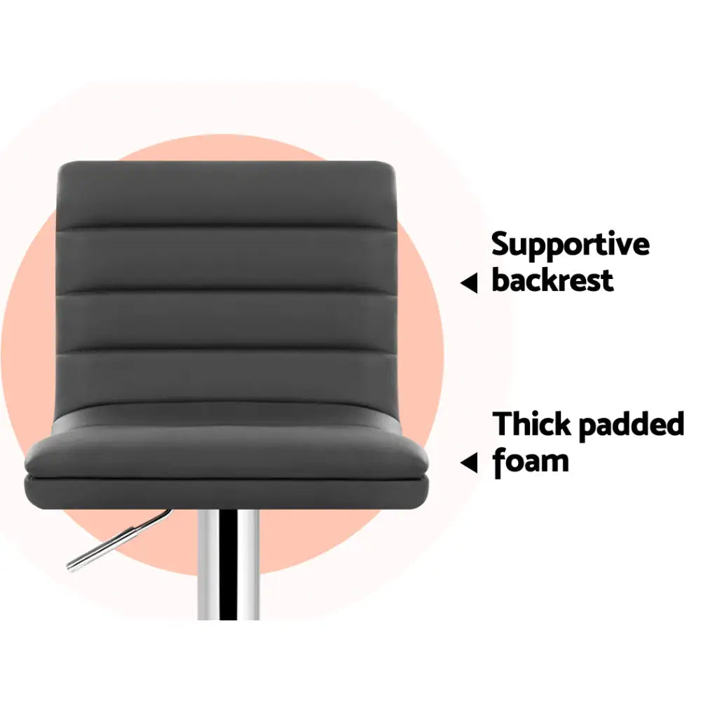 Set of 4 Pu Leather Lined Pattern Bar Stools- Grey and Chrome
