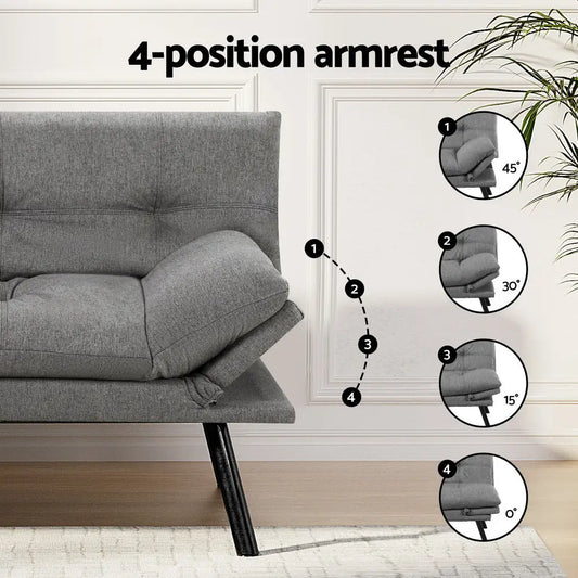 Sofa Bed Convertible 3 Seater Couch Recliner Lounge Chair Fabric Grey