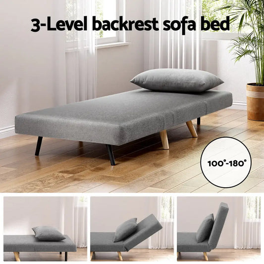 Sofa Bed Convertible Couch Recliner Lounge Chair Linen Grey