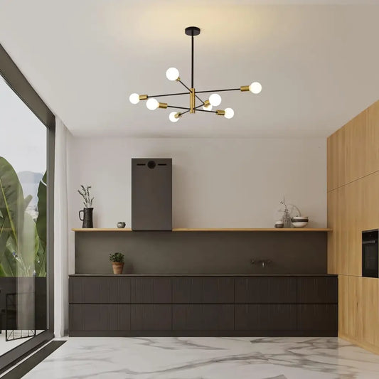 Sputnik Chandelier Modern Industrial 8-light Black & Gold