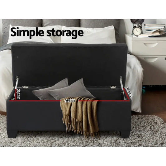 Storage Ottoman Blanket Box 97cm Linen Black