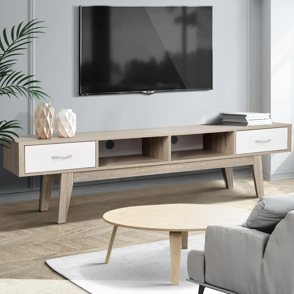 Tv Cabinet Entertainment Unit 180cm Oak White Gary