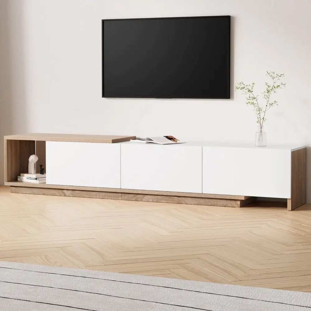 Tv Cabinet Entertainment Unit Stand Extendable White Oak