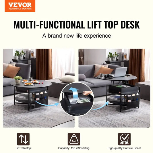 Vevor Lift Top Coffee Table 35.3’’ Round for Living Room Black