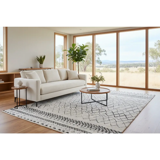 Vintage Crown Deco Rug Grey Abstract No-fringe 280x380cm