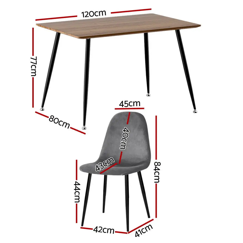 1 Dining Table and 4 Chairs Set Grey Metal