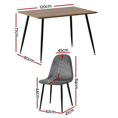 1 Dining Table and 4 Chairs Set Grey Metal