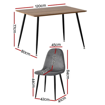 1 Dining Table and 4 Chairs Set Grey Metal