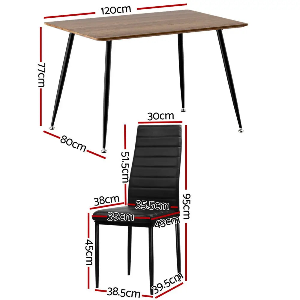 1 Dining Table and 4 Chairs Set Rectangle Metal