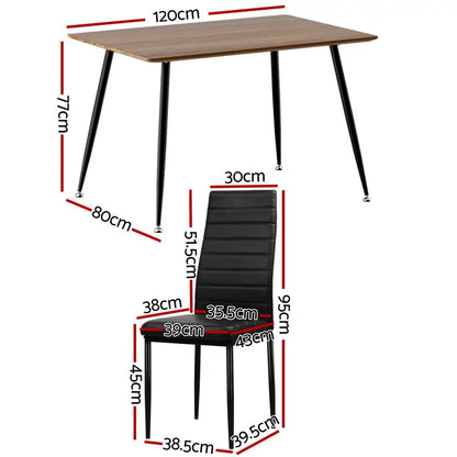 1 Dining Table and 4 Chairs Set Rectangle Metal