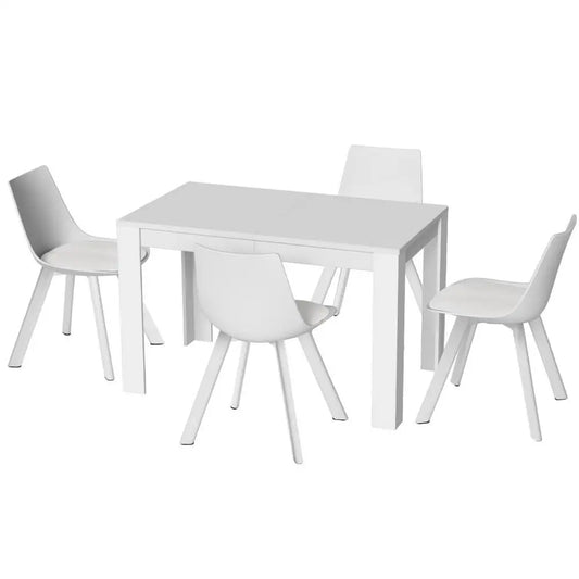 1 Dining Table and 4 Chairs Set Rectangle White