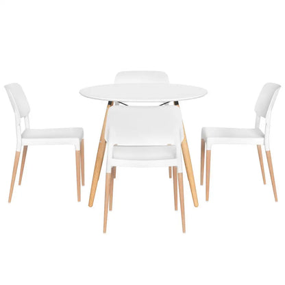 1 Dining Table and 4 Chairs Set Round White