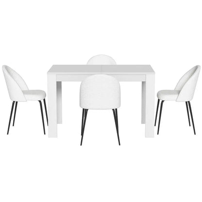 1 Dining Table and 4 Chairs Set White Sherpa