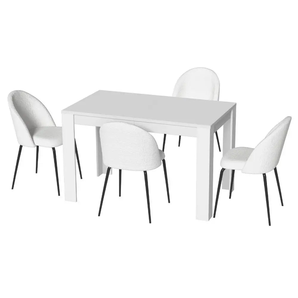 1 Dining Table and 4 Chairs Set White Sherpa