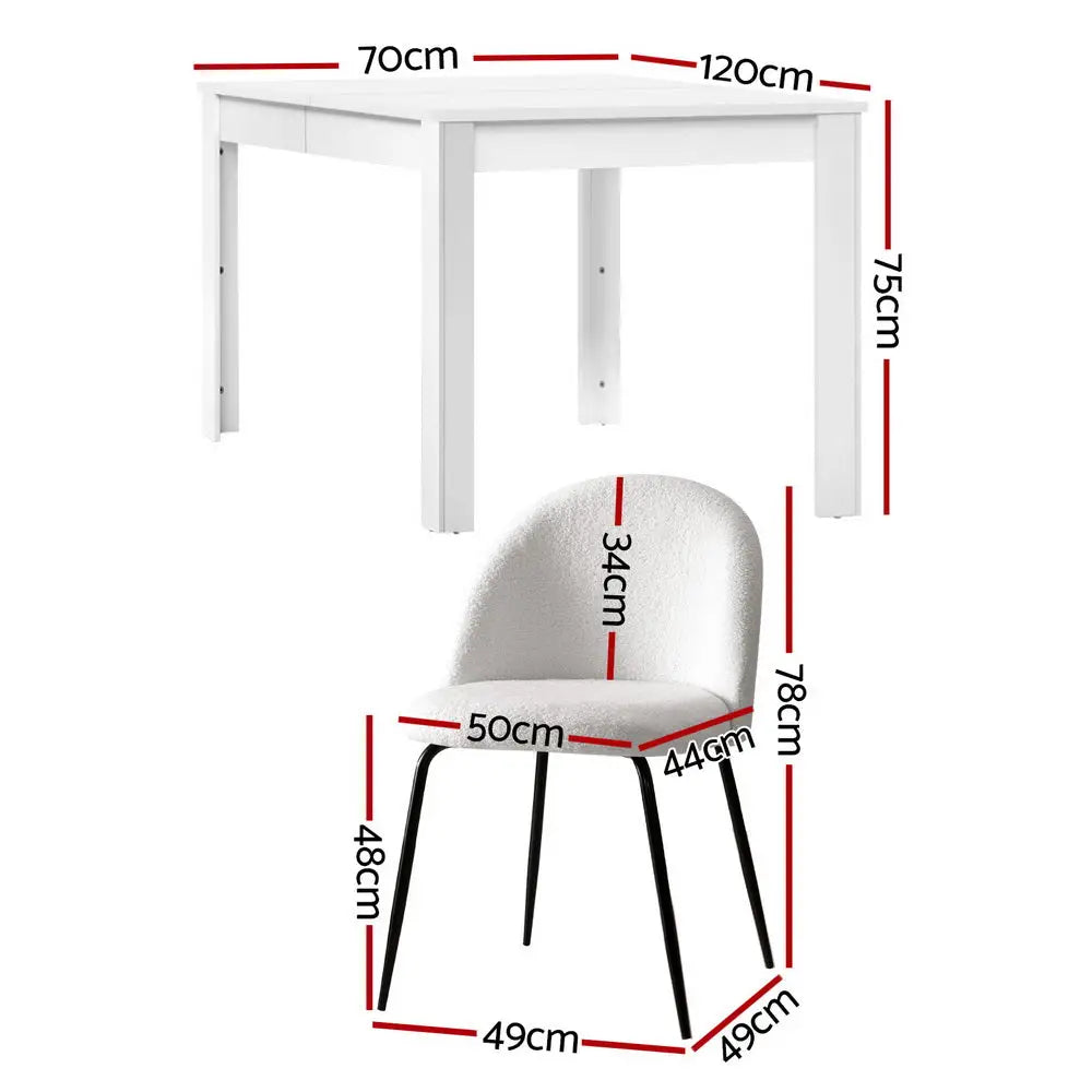 1 Dining Table and 4 Chairs Set White Sherpa