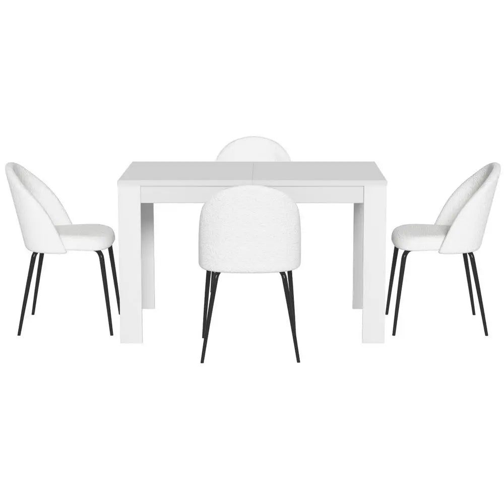 1 Dining Table and 4 Chairs Set White Sherpa