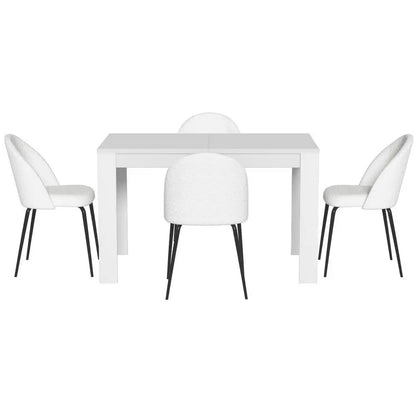 1 Dining Table and 4 Chairs Set White Sherpa