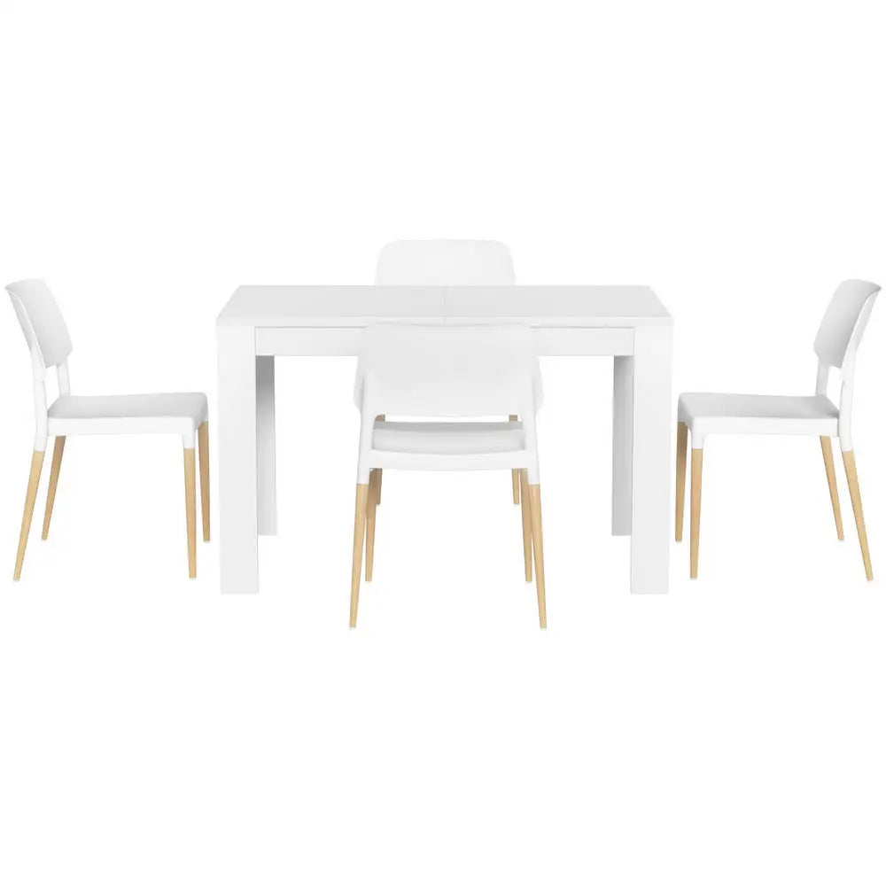1 Dining Table and 4 Chairs Set White Wood