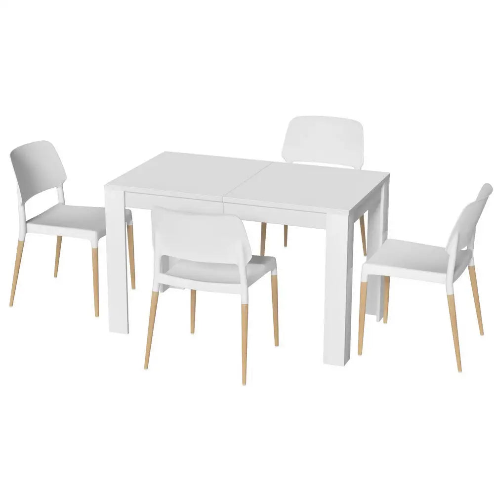 1 Dining Table and 4 Chairs Set White Wood