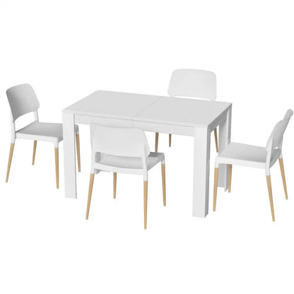 1 Dining Table and 4 Chairs Set White Wood