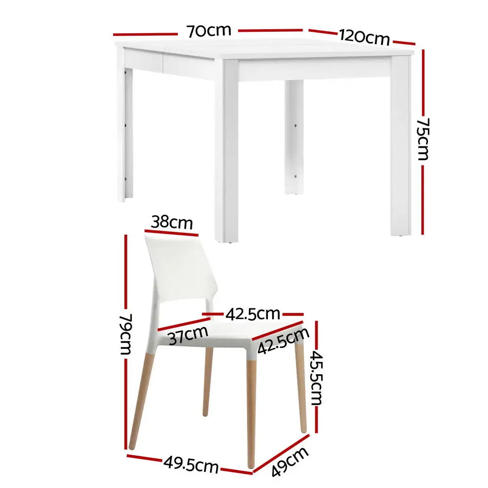 1 Dining Table and 4 Chairs Set White Wood