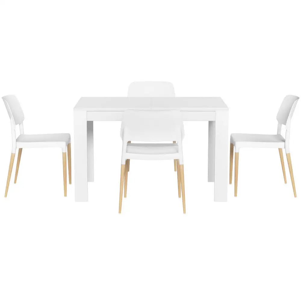 1 Dining Table and 4 Chairs Set White Wood