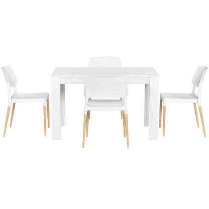 1 Dining Table and 4 Chairs Set White Wood