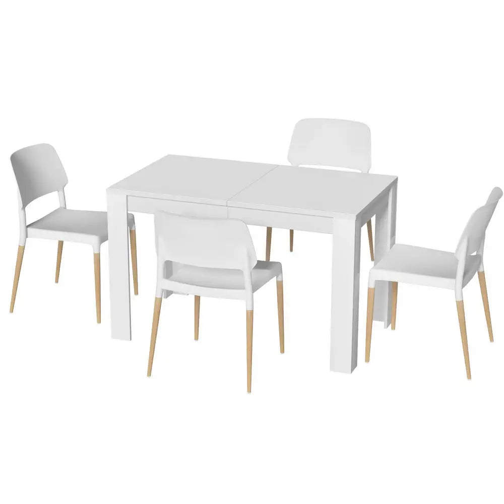 1 Dining Table and 4 Chairs Set White Wood