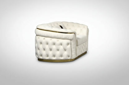 1 Seater Sofa Beige Velvet Fabric Solid Wood Construction Gold Stainless Steel Trim