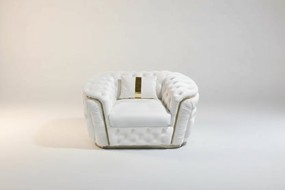 1 Seater Sofa Beige Velvet Fabric Solid Wood Construction Gold Stainless Steel Trim
