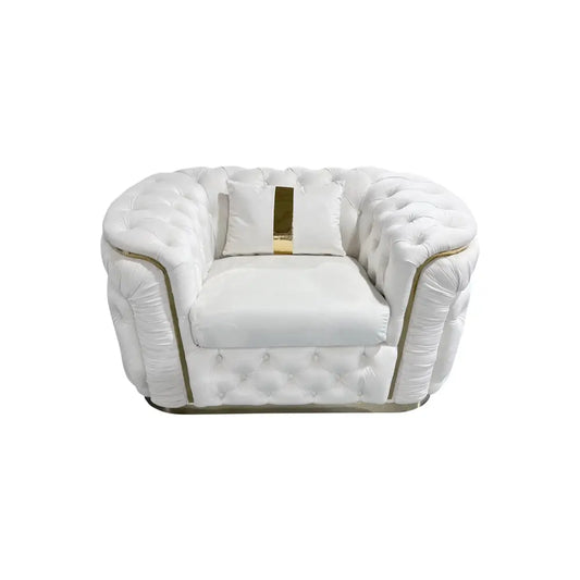 1 Seater Sofa Beige Velvet Fabric Solid Wood Construction Gold Stainless Steel Trim