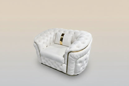 1 Seater Sofa Beige Velvet Fabric Solid Wood Construction Gold Stainless Steel Trim