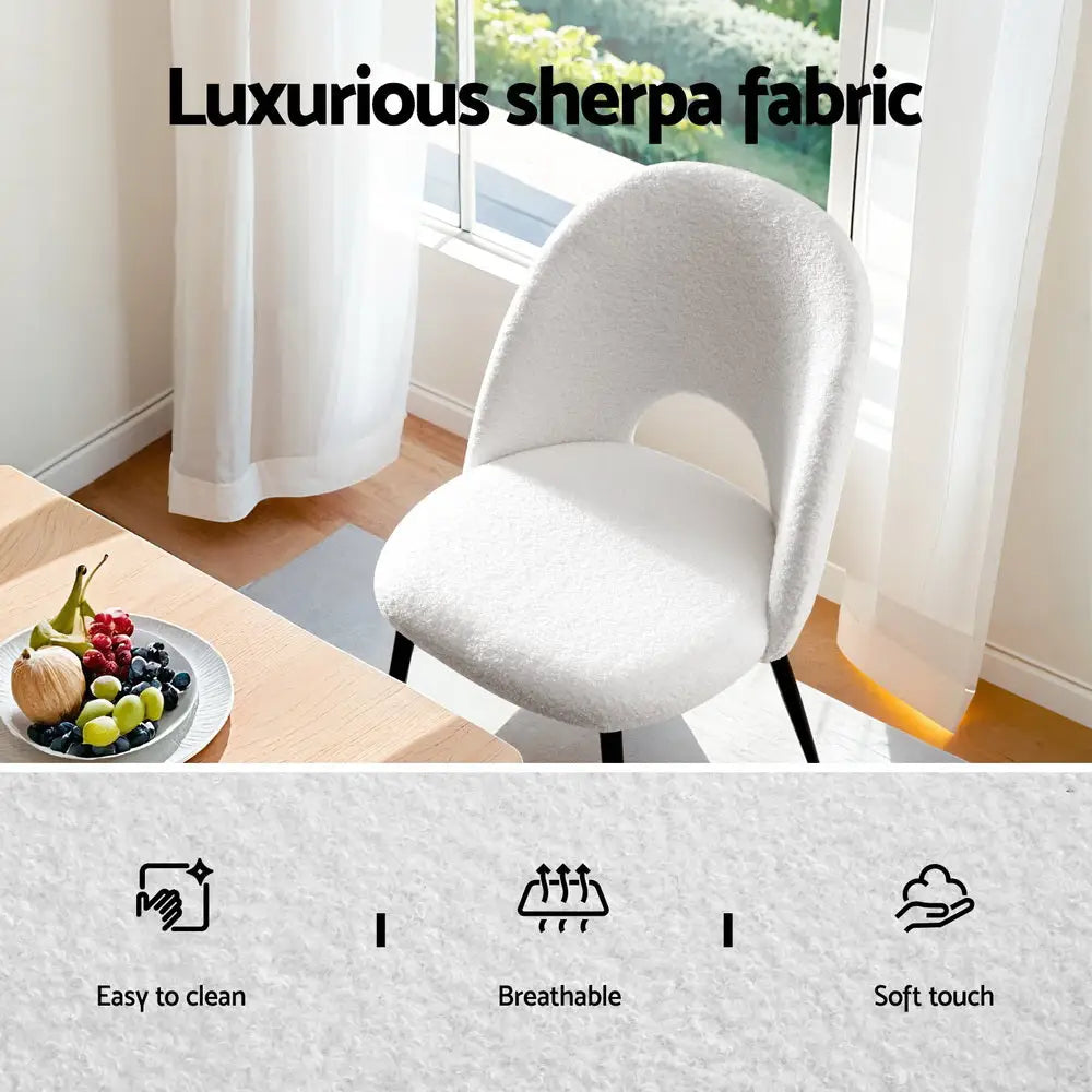 1 Set of 2 Dining Chair Boucle Sherpa