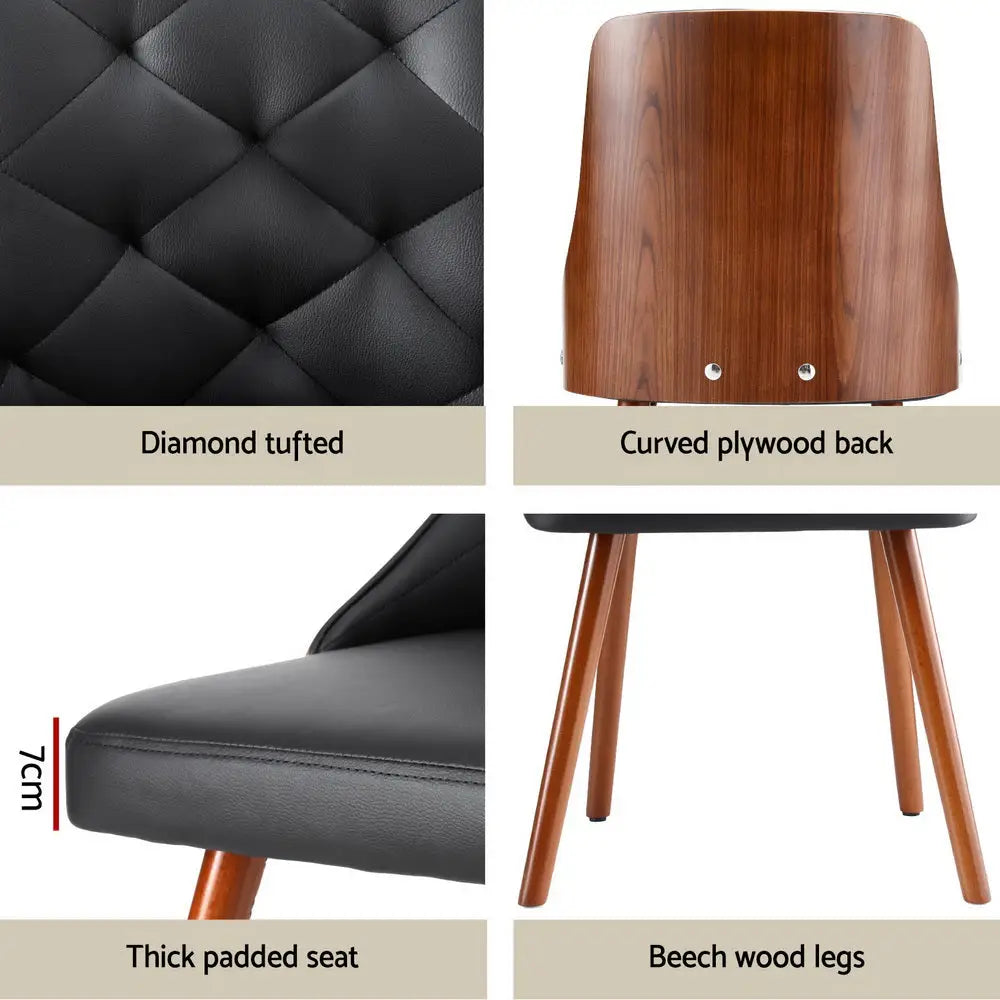 1 Set of 2 Dining Chairs Black Pu