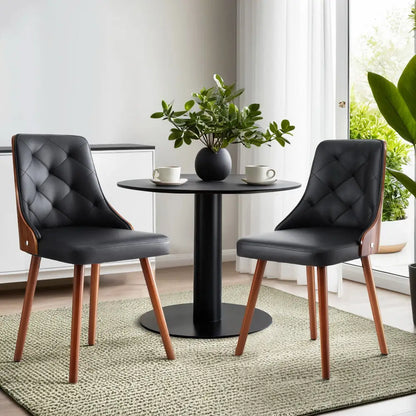 1 Set of 2 Dining Chairs Black Pu