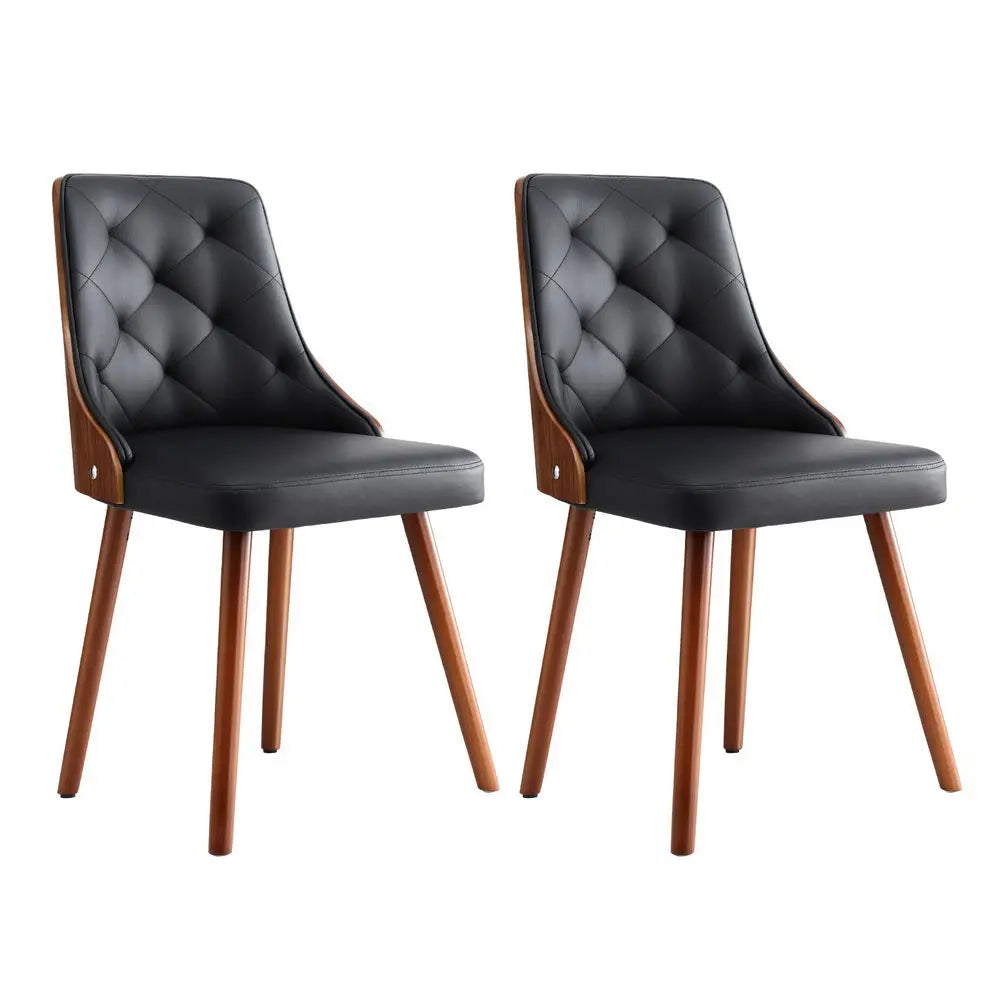1 Set of 2 Dining Chairs Black Pu