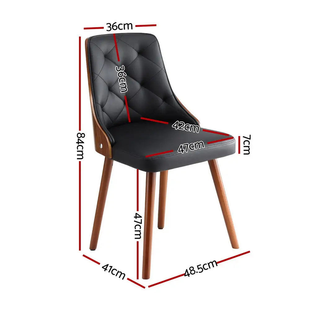 1 Set of 2 Dining Chairs Black Pu