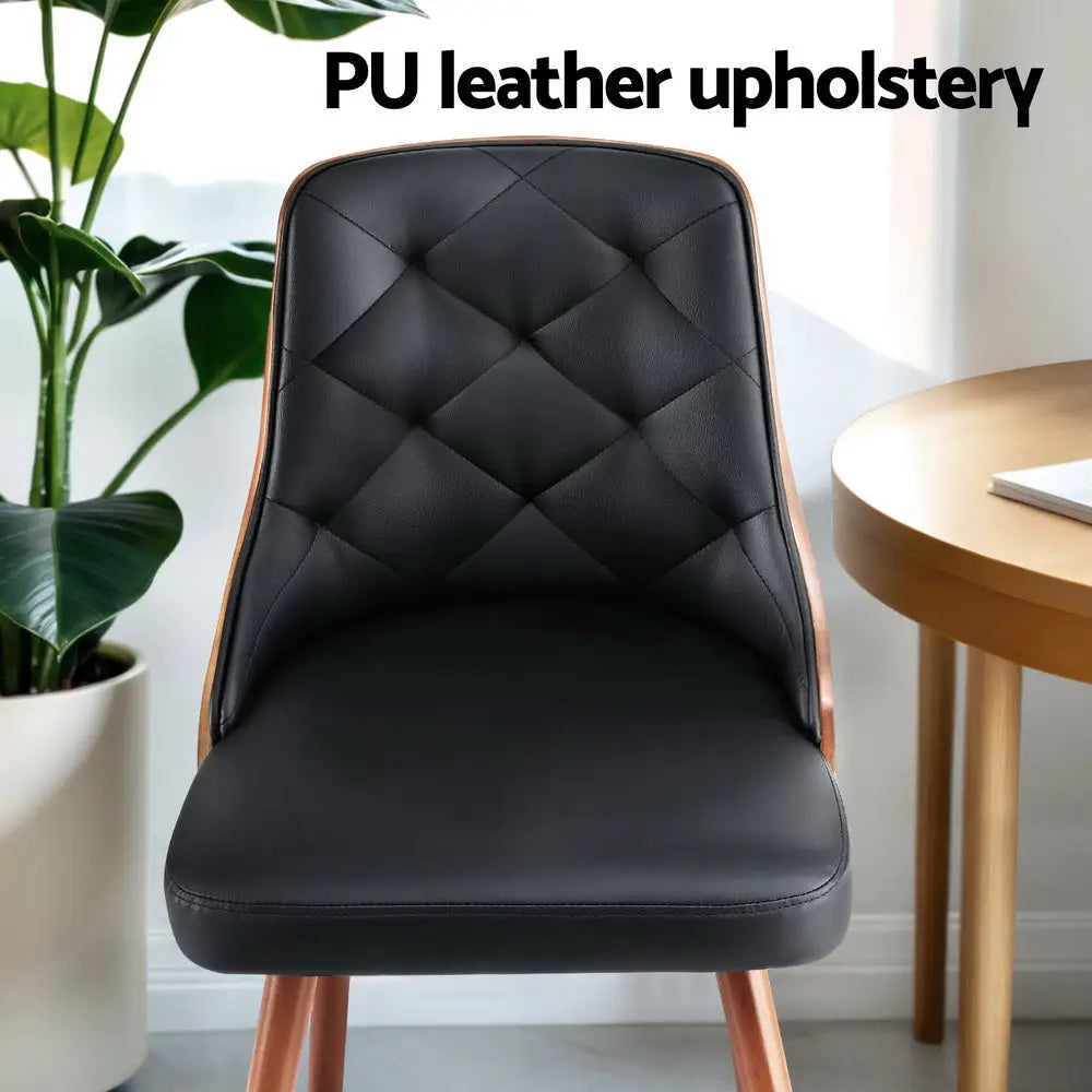 1 Set of 2 Dining Chairs Black Pu