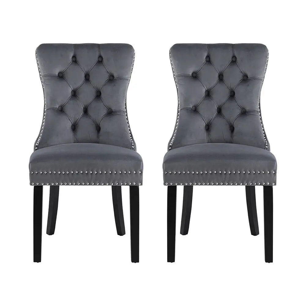 1 Set of 2 Dining Chairs Grey Velvet