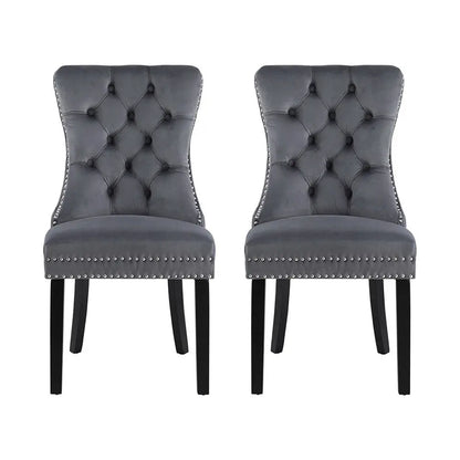 1 Set of 2 Dining Chairs Grey Velvet