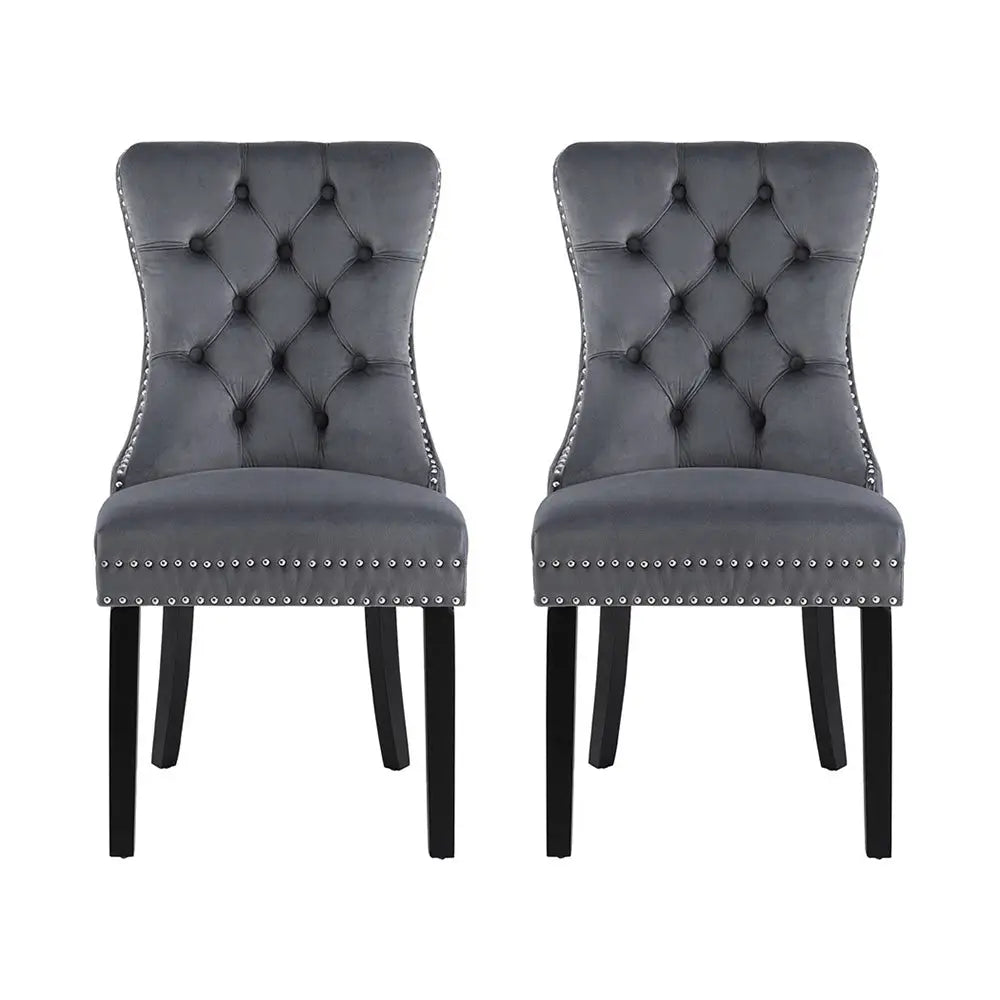 1 Set of 2 Dining Chairs Grey Velvet