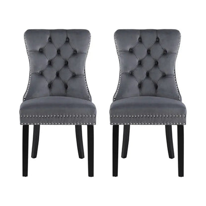 1 Set of 2 Dining Chairs Grey Velvet