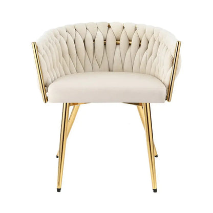 1 Set of 2 Dining Chairs Velvet Armchair Beige